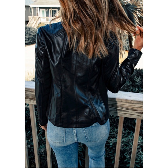 Black Faux Leather Bikercore  Moto Jacket - Picture 3 of 5